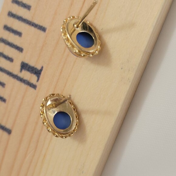 Vintage Blue Cameo 10k Gold Earrings Wedgewood Style - Picture 7 of 12